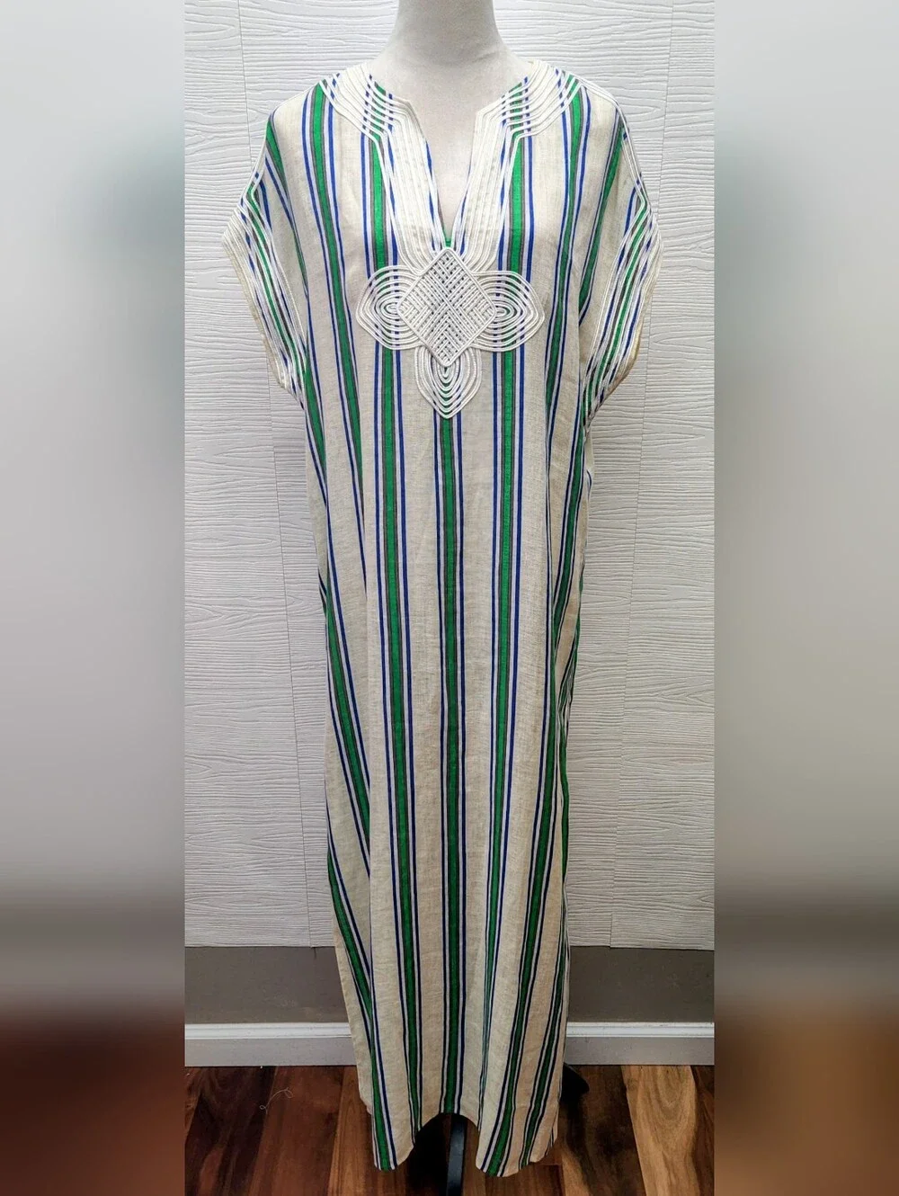 Tory Burch Grand Awning Stripe Linen Caftan Dress Coverup Size L NWT Retail $498